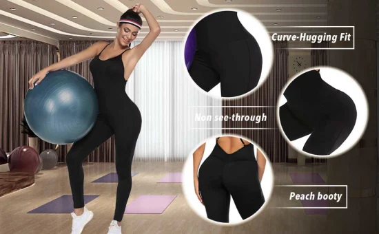 Ropa moldeadora de manga larga acanalada para entrenamiento con control de barriga, monos de yoga sin costuras, monos atléticos ajustados de una pieza para mujer